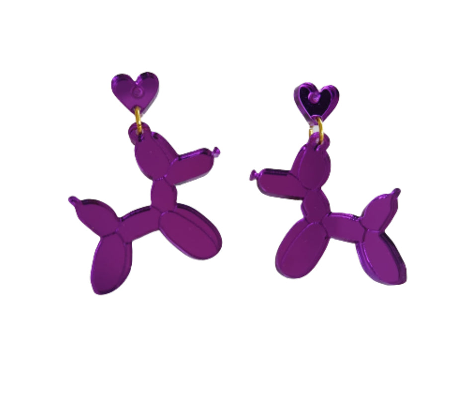 Pendientes perro globos morado