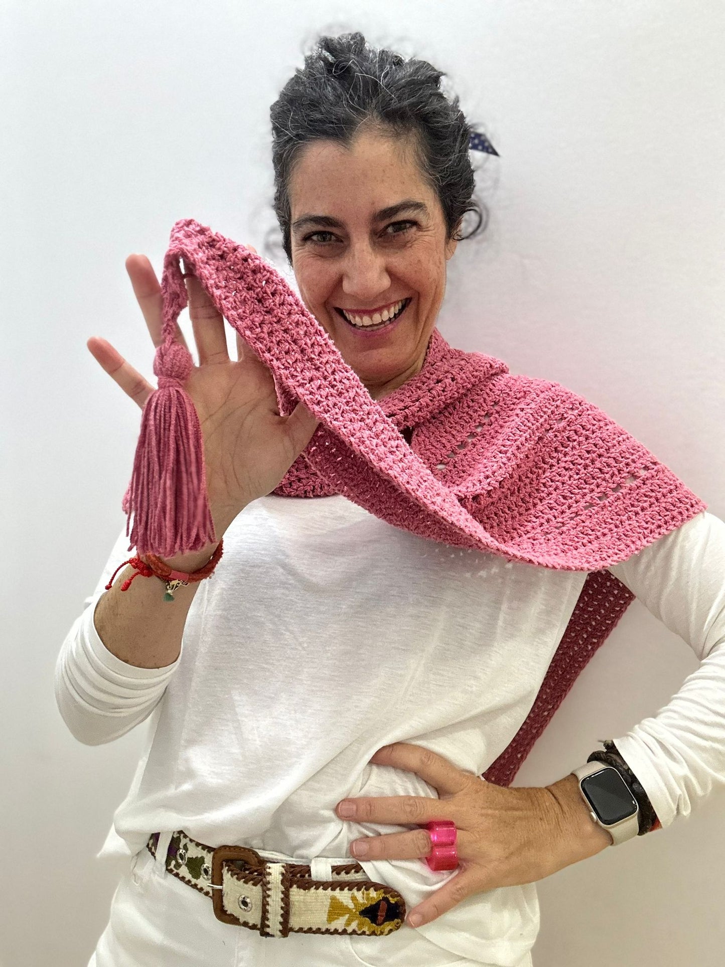 Pico de crochet hecho a mano rosa