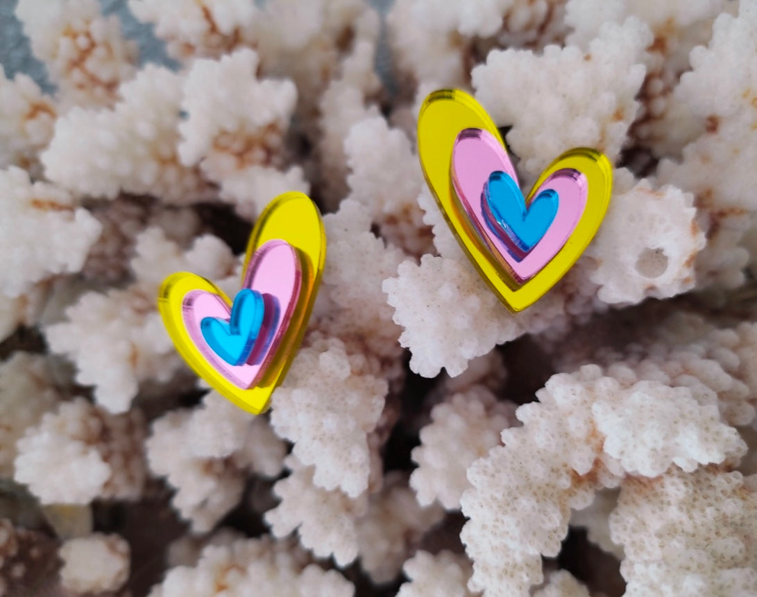 Pendientes corazón triple