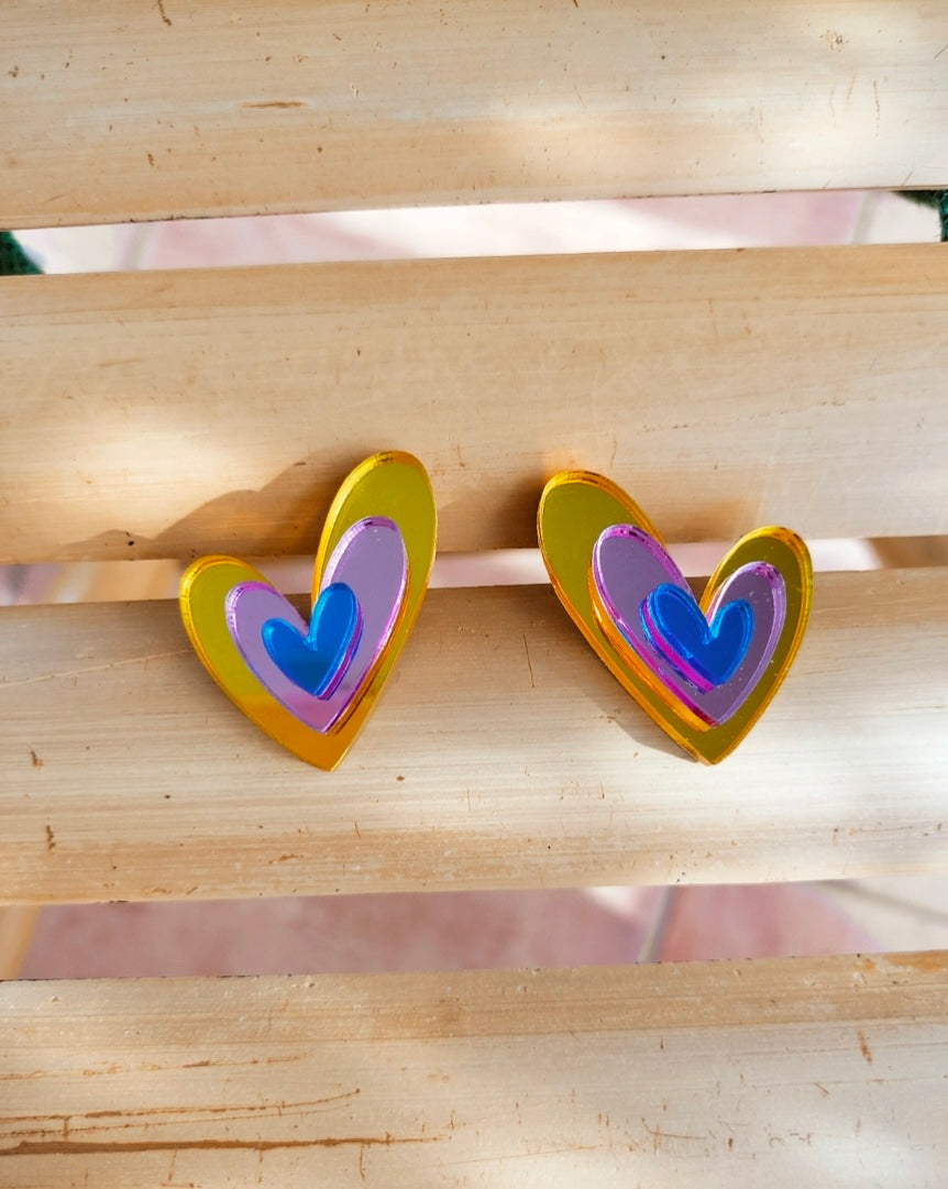 Pendientes corazón triple