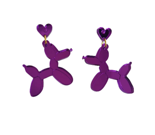 Pendientes perro globos morado